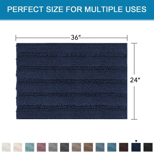 Miniatura 195 de H.VERSAILTEX Alfombras de baño para cuarto de baño, antideslizantes, tapetes de baño extragruesos, de felpilla, a rayas, alfombra de 20" x 32