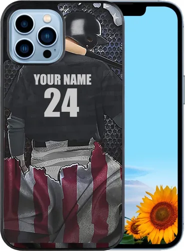 Miniatura 14 de Fundas de teléfono con número de nombre personalizado, diseño de bandera de Estados Unidos, para Galaxy A16/A15/A25/A14/A54/A53 Béisbol