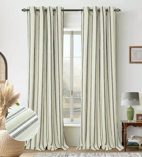 Miniatura 29 de DriftAway - Cortinas de Lino Mezcla de Granja 100% Opacas de 84 Pulgadas de Largo para Dormitorio, Cortinas Verticales Rayadas Impresas de Lino