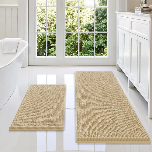 Miniatura 43 de Smiry Juego de 2 alfombras de baño, felpilla suave y absorbente, lavable a máquina, antideslizantes, para bañera, ducha y suelo