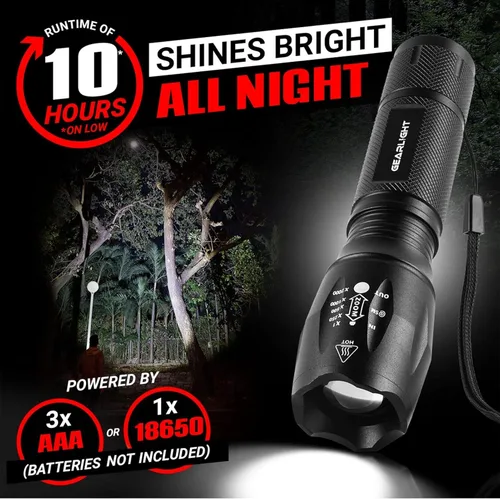 Miniatura 8 de Linterna de mano LED táctica GearLight S1000, 2 unidades, alto lúmen, capacidad de zoom, 5 modos, resistente al agua, la mejor para camping, aire