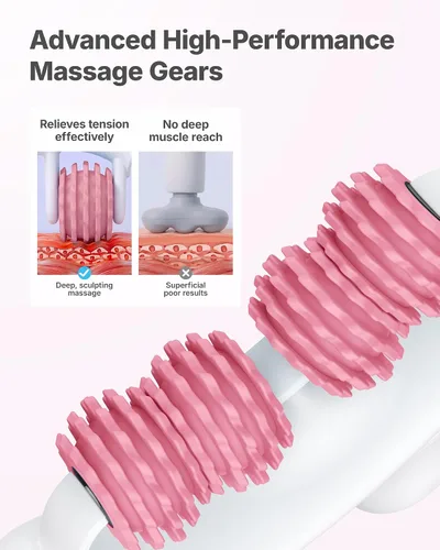Miniatura 4 de Merach Herramienta de masaje para celulitis con rodillo de empuje, masajeador de drenaje linfático, masajeador de piernas con asas desmontables, Rosa