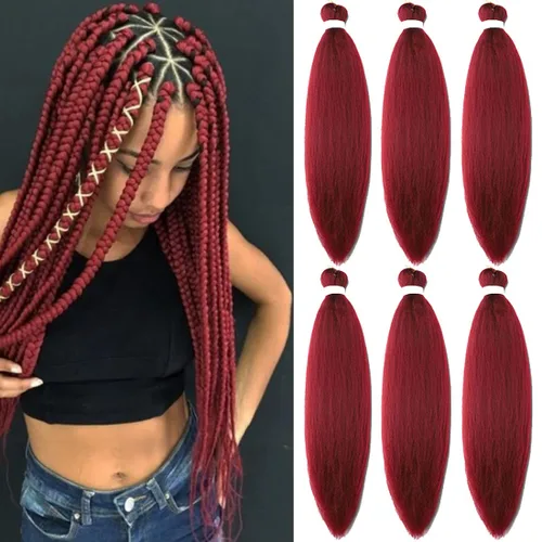 Miniatura 46 de Extensiones de cabello trenzado morado preestiradas, 20 pulgadas, 2 piezas de cabello sintético trenzado para niñas y mujeres, fiesta, disfraz