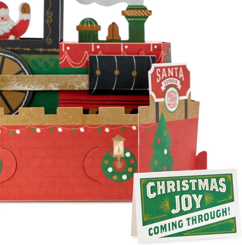 Miniatura 3 de Hallmark Paper Wonder - Tarjeta de felicitación desplegable de Navidad con sonido y movimiento (tren de Navidad, reproduce "Deck the Halls")
