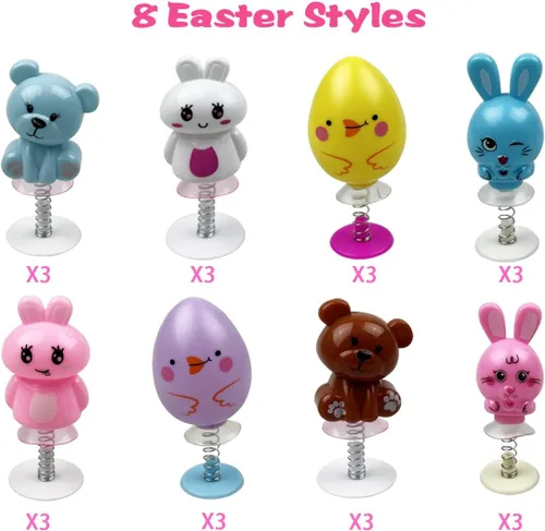 Miniatura 2 de 24 piezas de juguetes saltarines de Pascua para niños, niños y niñas pequeños, rellenos de cesta de Pascua, rellenos de huevos, regalos, recuerdos
