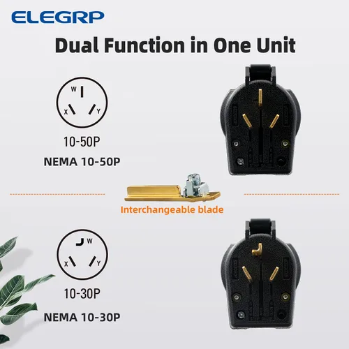 Miniatura 4 de ELEGRP NEMA 10-30P y NEMA 10-50P enchufe de ángulo, enchufe eléctrico de 4 clavijas para secador/horno/estufa, hoja recta de servicio pesado, 30A