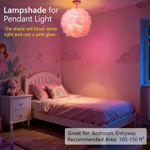 Miniatura 3 de Waneway Sombra de lámpara de 40 cm con diseño de plumas para lámpara colgante de techo, pantalla de lámpara para lámpara de mesa y de pie para sala
