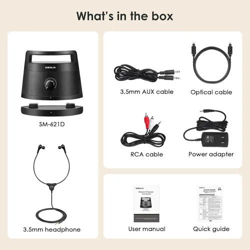 Miniatura 8 de SIMOLIO Altavoces inalámbricos 621D Plus para TV para personas mayores, altavoces de TV Bluetooth para personas con problemas auditivos, ancianos, 3