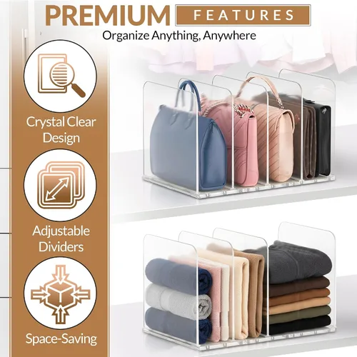 Miniatura 8 de Organizador de bolsas y bolsos ajustables para clóset Divisores de estantes transparentes para organización del armario, separador vertical