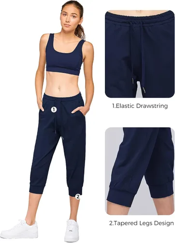 Miniatura 5 de STELLE - Pantalones capri para mujer de algodón con cordón cómodo con bolsillos