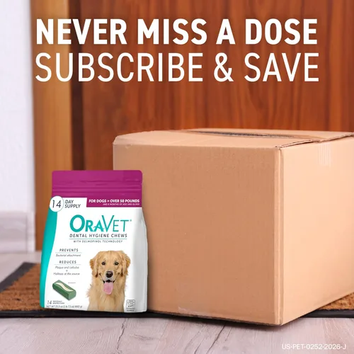 Miniatura 9 de OraVet Masticables dentales para perros, masticables para cuidado y higiene oral (perros medianos, 25-50 libras) Bolsa púrpura, 30