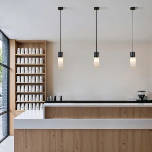 Miniatura 5 de Lámpara colgante de alabastro para isla de cocina, lámpara colgante de isla de piedra natural, moderna lámpara colgante negra con pantalla