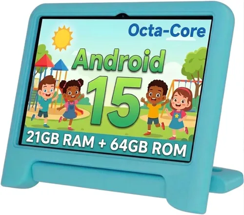 Miniatura 11 de WXUNJA Tablet Android 15 Kids 2025, tabletas actualizadas de 10.1 pulgadas con procesador Octa-Core, batería de 6000 mAh, espacio para niños, Azul