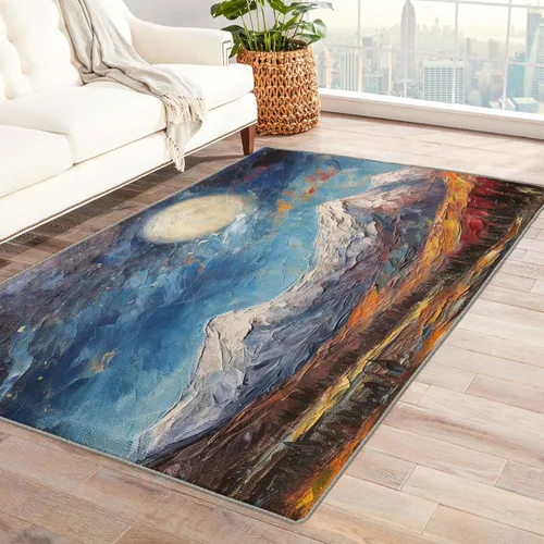 Mountain Sun - Alfombra de área pequeña de 2 x 3 pulgadas, alfombra de pintura al óleo, alfombras lavables para decoración de entrada, dormitorio,