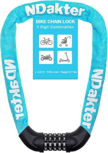 Miniatura 52 de NDakter Cerradura de cadena para bicicleta, combinación de 5 dígitos, resistente, antirrobo, cerradura de bicicleta de seguridad