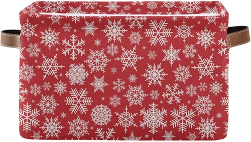 Bolaz Cesta de almacenamiento plegable, cubos organizadores con patrón de Navidad con copos de nieve blancos sobre fondo rojo, bolsa de cubo de