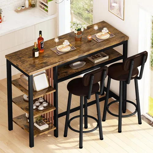 Miniatura 4 de Recaceik Juego de mesa de comedor de bar de 47 pulgadas para 2, juego de mesa de bar y sillas de 3 piezas, juego de mesa de comedor de altura