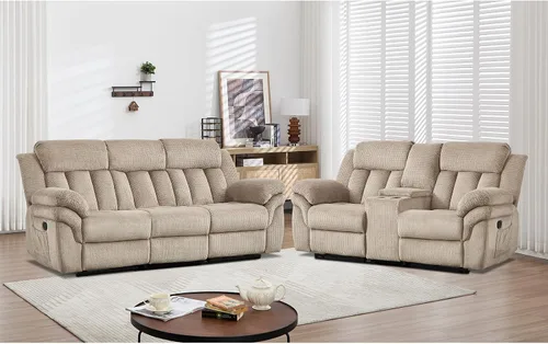 Miniatura 16 de CANMOV Juego de sofá reclinable, sofá biplaza reclinable manual y sofá de 3 plazas con reposabrazos sobrerelleno para sala de estar, muebles de Gris