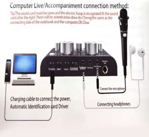 Miniatura 7 de V8 - Tarjeta de sonido en vivo, mezclador de audio USB Tarjeta de sonido externa para micrófono, tarjeta de sonido KTV en vivo, tarjeta de sonido