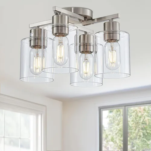 Miniatura 22 de Lámpara de Techo Semiempotrada Negra, Luminarias de Techo de 1 Luz, Luminarias de Estilo Rústico de Montaje en Techo, Luces de Techo con Pantalla