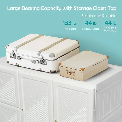 Miniatura 6 de Tangkula Armario Closet Portátil, Organizador de Ropa Plegable con Almacenamiento de Cubículos, Varillas para Colgar, Fácil de Ensamblar