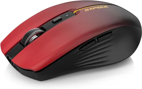 RAPIQUE Ratón Inalámbrico Bluetooth - (BT1/BT2+USB) Tri-Modo de Alto Rendimiento, Recargable, Compatible con Múltiples Dispositivos con Rojo (Red