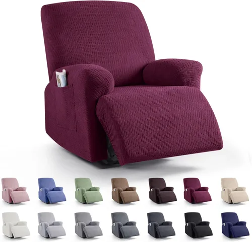 Miniatura 17 de KinCam Fundas para sillón reclinable, fundas elásticas para sillas reclinables, fundas para sofá reclinable de jacquard a rayas, protectores