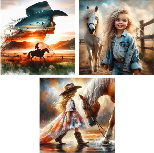 Miniatura 10 de Axquilon Kits de arte de diamantes para adultos, paquete de 3 kits de pintura de diamantes de vaca de las tierras altas para adultos, 5D redondo
