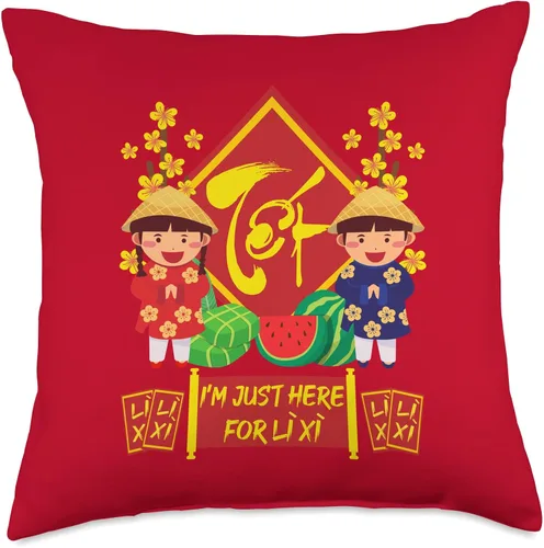 Miniatura 5 de Kids Funny Meaningful Vietnamese New Year Phrases I'm Just Here for Li Xi Almohada vietnamita para niños de Año Nuevo lunar 2022, 16 x 16
