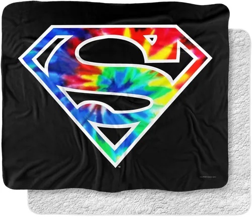 Superman - Manta de 50 x 60 pulgadas, diseño de teñido anudado con logotipo de Superman sedoso al tacto, manta de sherpa súper suave