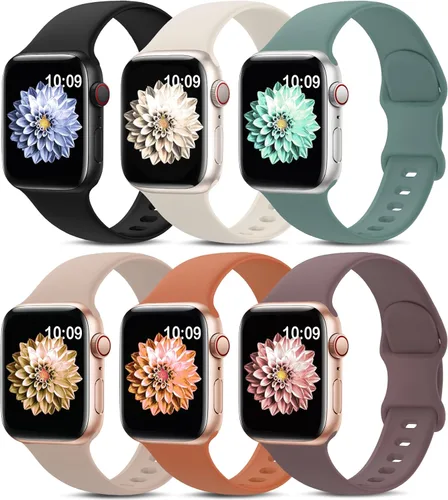 Miniatura 23 de Paquete de 6 bandas deportivas compatibles con Apple Watch de 38mm 40mm 41mm 42mm 44mm 45mm 49mm 46mm, correa impermeable de silicona para iWatch