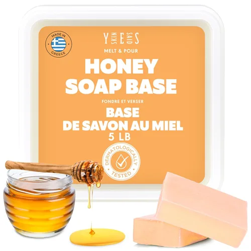 Skin Said Yes Base de jabón de miel de 5 libras, suministros para hacer jabón para derretir y verter - Sin SLS/SLES, sin aceite de palma, natural