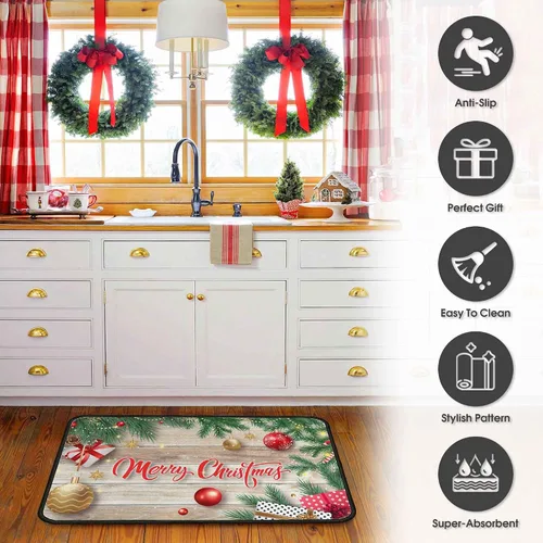 Miniatura 4 de 2 tapetes de cocina de Navidad para piso, tapete antideslizante para decoración de cocina, juego de alfombras de cocina antifatiga con corredor