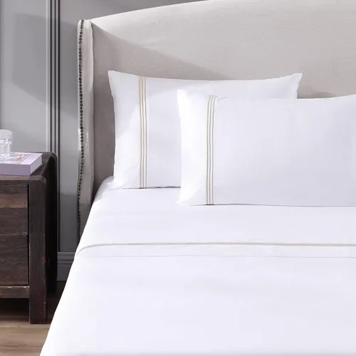 Miniatura 7 de Hotel Triple Luxe - Juego de sábanas de satén, 100% algodón egipcio Giza de ELS, bordado, totalmente natural, plano, ajustado y 2 fundas de almohada