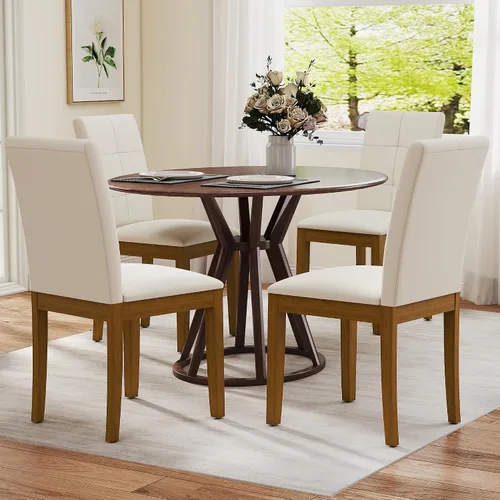 Miniatura 10 de DAGONHIL Juego de 2 sillas de comedor, modernas sillas de comedor tapizadas de tela, sillas de cocina sin brazos con patas de madera y asiento Beige
