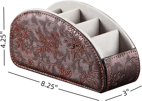 Miniatura 2 de Soporte de cuero para control remoto, organizador universal de control remoto de TV con 5 compartimentos, organizador de escritorio o mesita
