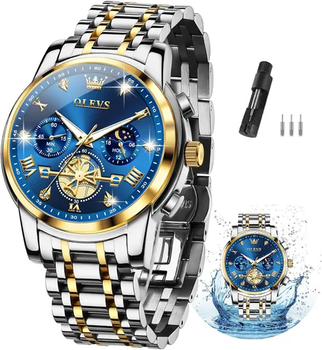 Miniatura 15 de OLEVS Relojes para hombre de plata, reloj de cronógrafo de acero inoxidable para hombre, reloj analógico de cuarzo de cara grande para hombre