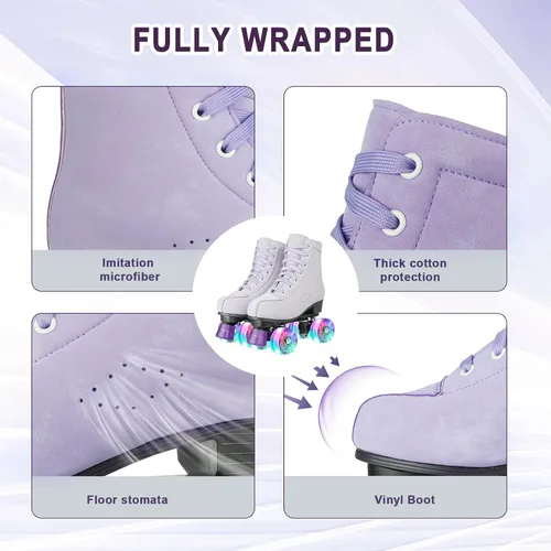 Miniatura 6 de YYW Patines de ruedas para mujeres y niñas, zapatos de tacón alto, patines de dos filas, brillantes, de cuatro ruedas, unisex, de piel sintética