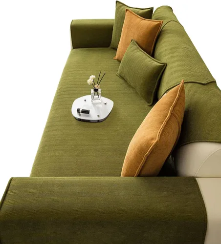 Miniatura 19 de vctops Funda de sofá con diseño de rayas cheurón estilo granja, protector de muebles de color sólido, funda de sofá suave antideslizante para Verde
