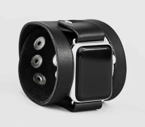 Miniatura 5 de wide Leather cuff band compatible with Apple watch 38mm 40mm 41mm 42mm 44mm 45mm 46mm 49mm, Handmade UA 1620