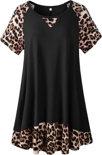 LARACE - Camiseta de manga corta tipo túnica con estampado de leopardo para mujer, talla extragrande, estilo casual, para verano, con colores