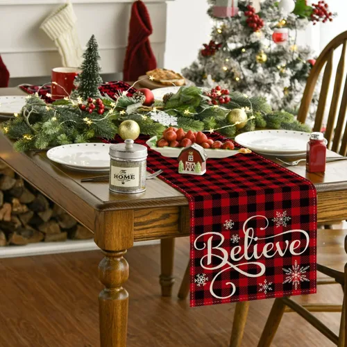 Miniatura 2 de Artoid Mode Camino de mesa de búfalo rojo y negro, decoración de mesa de comedor para interiores y exteriores, decoración de fiesta en el hogar, 13