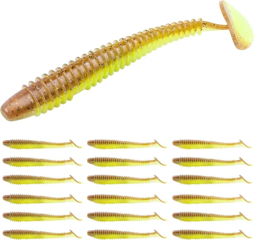 Miniatura 27 de RUNCL Swimbaits - Paleta de 10/20/30/40 unidades, cola de paleta de 5/4/3/2 pulgadas, señuelo suave para lubina de trucha, cebo de plástico duradero