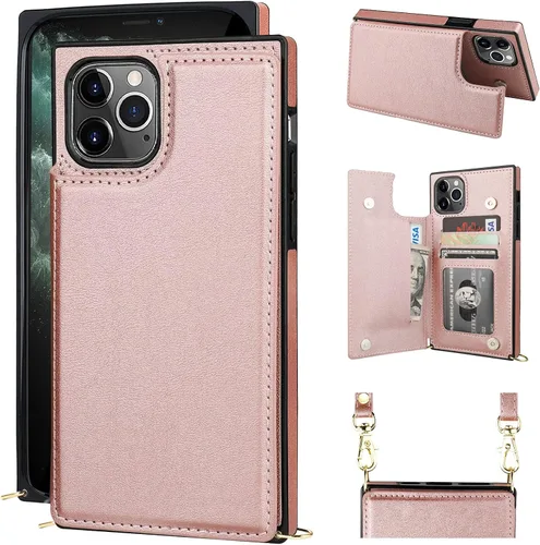 Miniatura 15 de Bocasal Funda tipo cartera cruzada para iPhone 11 Pro Max, soporte para tarjetas de crédito, de piel sintética, a prueba de golpes, desmontable