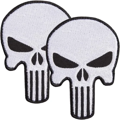 2 parches de calavera blanca bordados con cierre de gancho y bucle, parche táctico militar moral para mochila, chaleco a prueba de balas, arnés para
