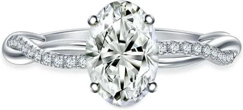 Miniatura 2 de RINGJEWEL Anillo de compromiso chapado en plata de moissanita blanca de corte ovalado para mujer