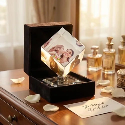 Miniatura 6 de VEELU Marco de collage de fotos personalizado, cubo de cristal giratorio en 3D, marco de fotos personalizado para boda, regalo de recuerdo