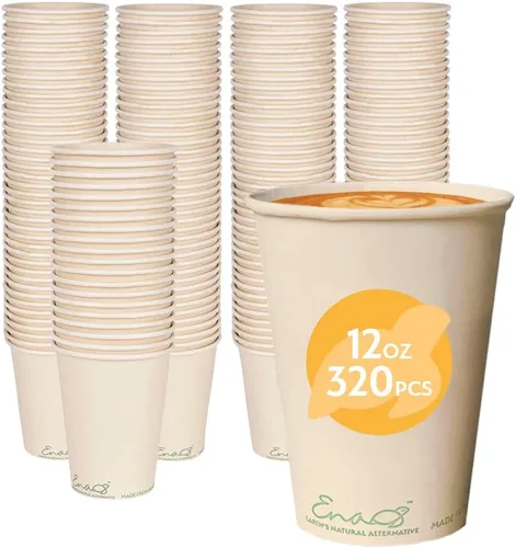 Miniatura 9 de Tazas de café desechables 100% compostables (paquete de 80 unidades de 12 onzas), tazas de papel hechas de bambú, ecológicas, biodegradables de alta