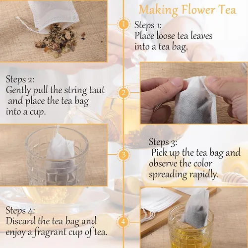 Miniatura 2 de 100 bolsas de té sueltas desechables de té de hojas vacías con cuerda, bolsa de té rellenable para café y especias, 3.15 x 2.4 pulgadas