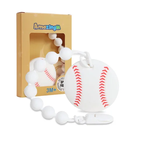 Miniatura 8 de Pelota deportiva de silicona de grado alimenticio para bebés con soporte para chupete, juguetes para aliviar el dolor de dentición, juego de regalo